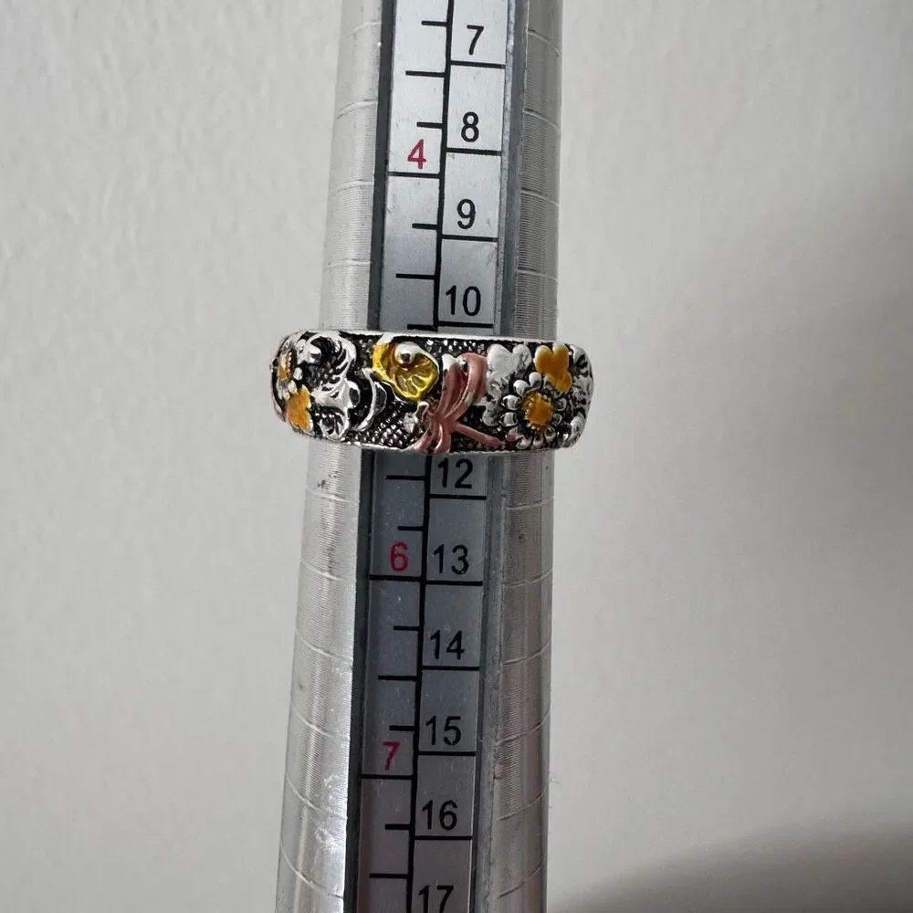 Dragon Fly Flower 925 Ring Size 5.25 BOHO